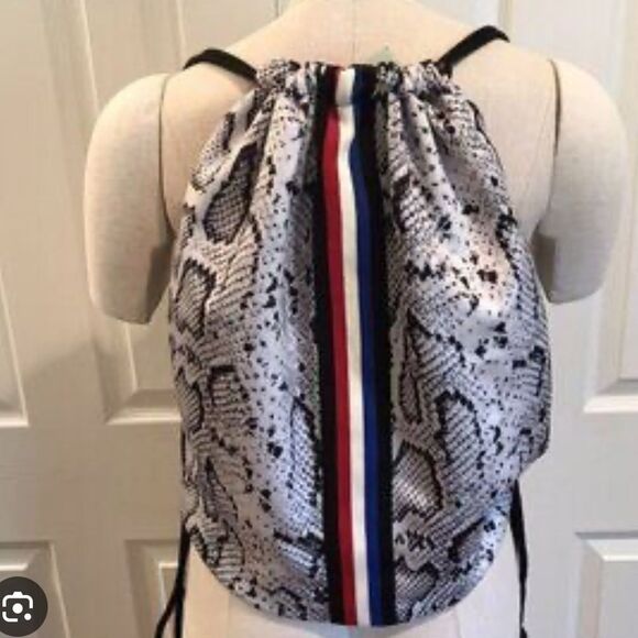 Pam & Gela Gray Snakeskin red white blue Drawstring Bag - Picture 3 of 10